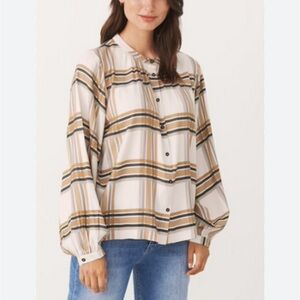 Part Two Kata Shirt Neutral Check Button Down Top Flannel Cream Sz 34 US S NEW